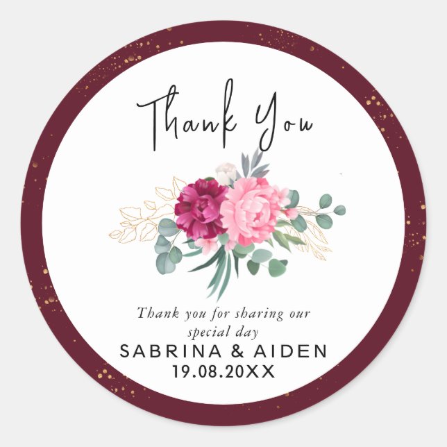 Adesivo Redondo Burgundy Vermelho Romântico | Floral Rosa Bege Dou (Frente)