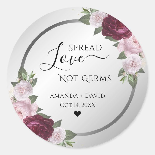 Adesivo Redondo Burguny Blush Silver Floral Spread Love (Frente)