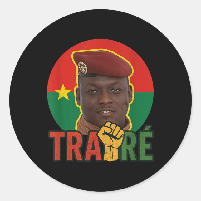 Adesivo Redondo Burkina Faso - Bravo Capitão Ibrahim Traoré _ Thom (Frente)