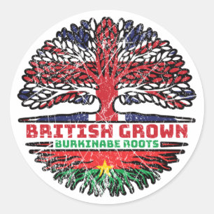 Adesivo Redondo Burkina Faso Burkina British Tree Roots Flag