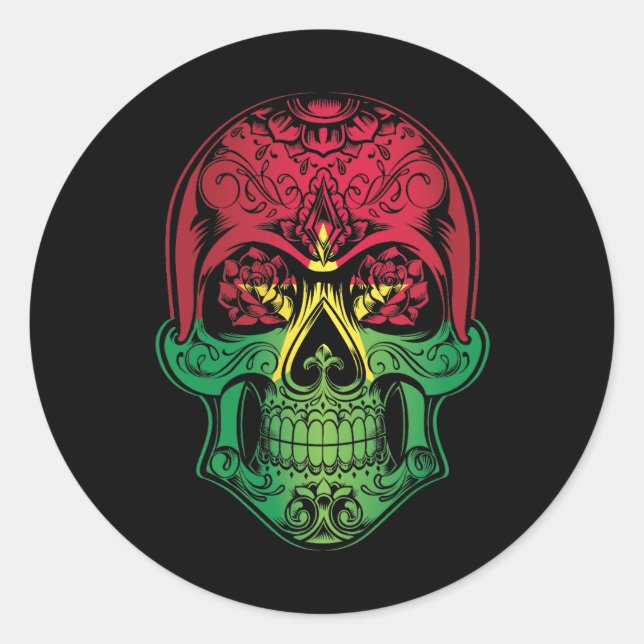 Adesivo Redondo Burkina Faso Crânio E Rosa (Frente)