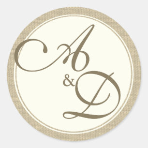 Adesivo Redondo Burlap e Ivory Monogramas