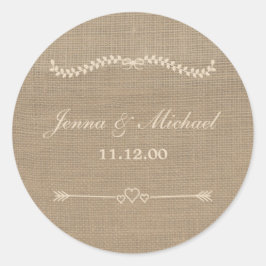 Adesivo Redondo Burlap e Lace envelope de casamento, veado