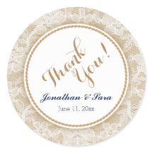 Burlap e Lace Personalizado Casamento Obrigado