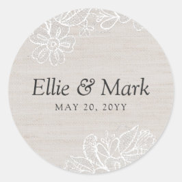 Adesivo Redondo Burlap e Lace Wedding