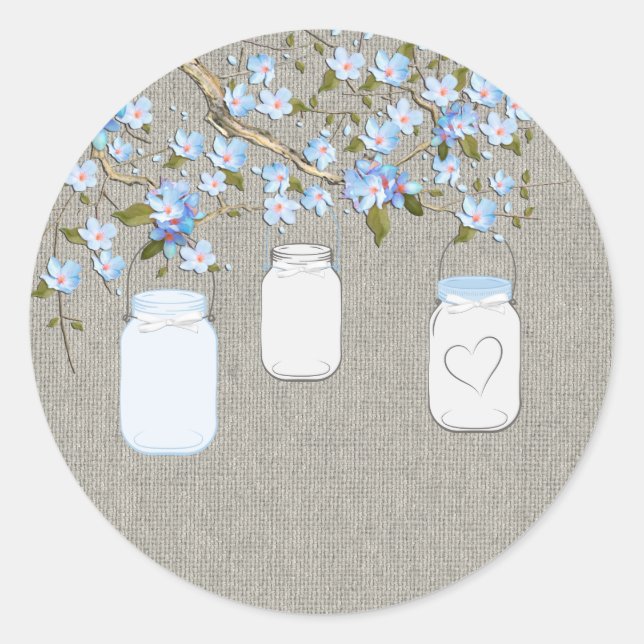 Adesivo Redondo Burlap Mason Jar Azul (Frente)