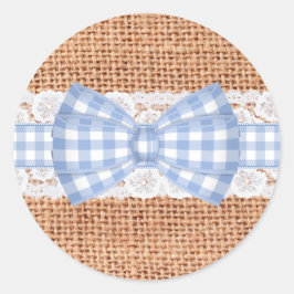 Adesivo Redondo Burlap Rustic com Blue Gingham Weding