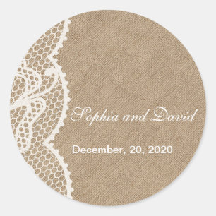 Adesivo Redondo Burlap Rustic e Lace Wedding Favorecem Monograma