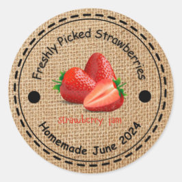 Adesivo Redondo Burlap Strawberry Jam Sticker