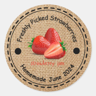 Adesivo Redondo Burlap Strawberry Jam Sticker