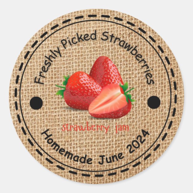 Adesivo Redondo Burlap Strawberry Jam Sticker (Frente)