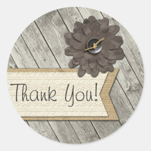 Adesivo Redondo Burlap Tecido Do Botão Da Madeira Russo Obrigado