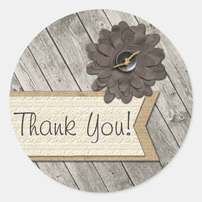 Adesivo Redondo Burlap Tecido Do Botão Da Madeira Russo Obrigado (Frente)