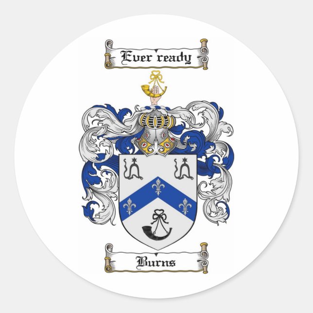 ADESIVO REDONDO BURNS FAMILY CREST - QUEIMA CASACO DE ARMAS (Frente)