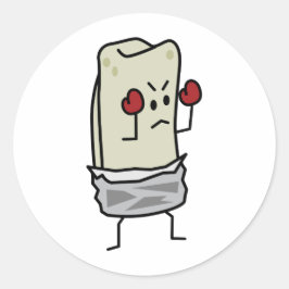 Adesivo Redondo Burrito Boxer Luz com Luvas Vermelhas Boxando