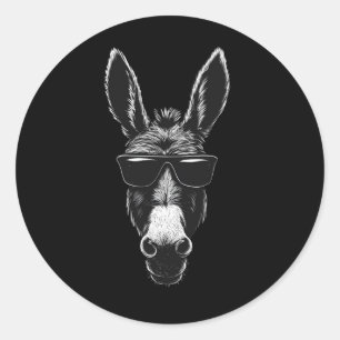 Adesivo Redondo Burro Legal com Óculos de Sol – Estilo Monocromáti