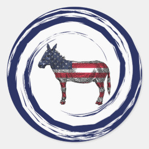 Adesivo Redondo Burro Patriótico Vermelho Branco Azul