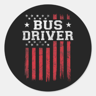 Adesivo Redondo Bus Driver American Flag USA Patriotic T-S