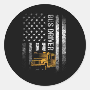 Adesivo Redondo Bus Driver Usa American Flag Funny Bus Driver Gift