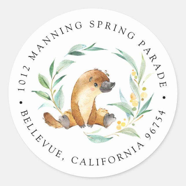 Adesivo Redondo Bush Baby Platypus Endereço de Devolução (Frente)