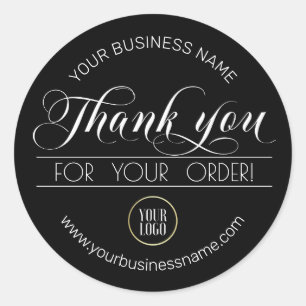 Adesivo Redondo Business Black White Obrigado Encomenda  adicionar