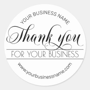 Adesivo Redondo Business Black White Script Calligrafia Obrigado