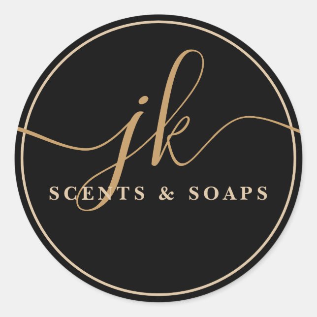 Adesivo Redondo Business Monogram Script Logo Black (Frente)