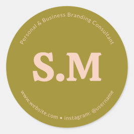 Adesivo Redondo Business Retro Monogram Green Blush Pink