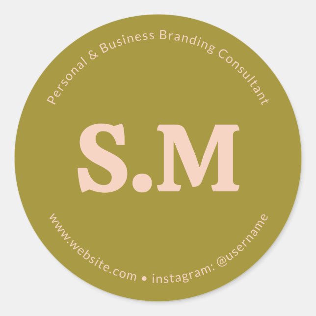 Adesivo Redondo Business Retro Monogram Green Blush Pink (Frente)