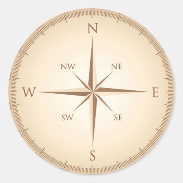 Adesivo Redondo Bússola Vintage (Frente)