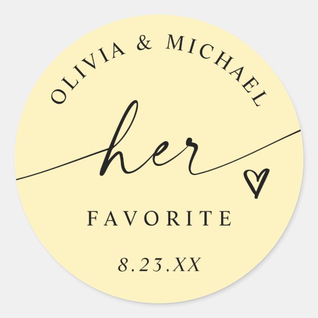 Adesivo Redondo Butter Yellow Her Favorite Wedding Treat Bag (Frente)