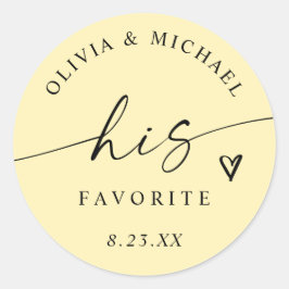 Adesivo Redondo Butter Yellow His Favorite Wedding Treat Bag