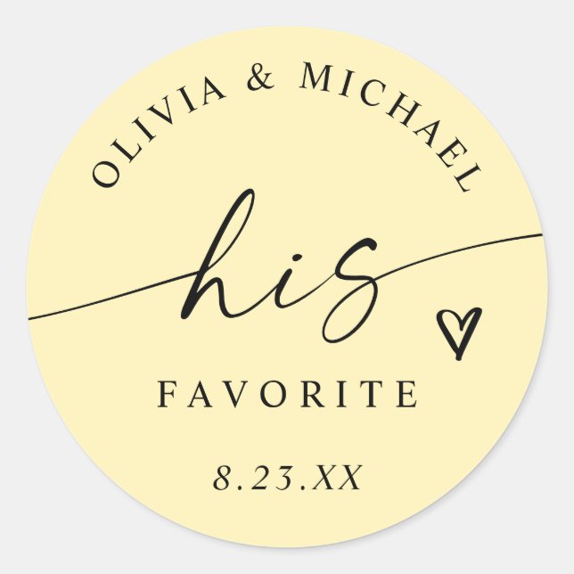 Adesivo Redondo Butter Yellow His Favorite Wedding Treat Bag (Frente)