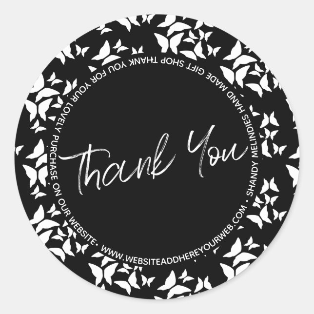 Adesivo Redondo Butterflies Script Business Obrigado (Frente)