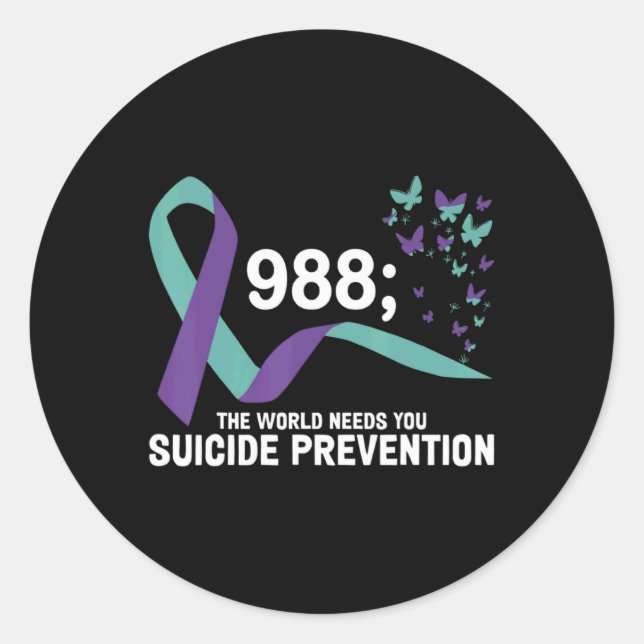 Adesivo Redondo Butterfly 988 Suicide Prevention 988 Rainbow  (Frente)