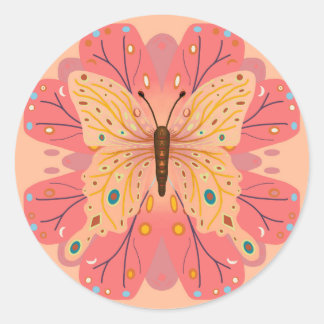 Adesivo Redondo Butterfly Birthday Peach and Pink