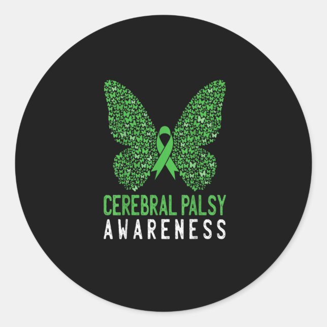 Adesivo Redondo Butterfly Cerebral Palsy Awareness Green Ribbon (Frente)