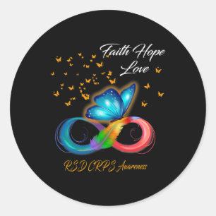 Adesivo Redondo Butterfly Faith Hope ama Consciência RSD CRPS