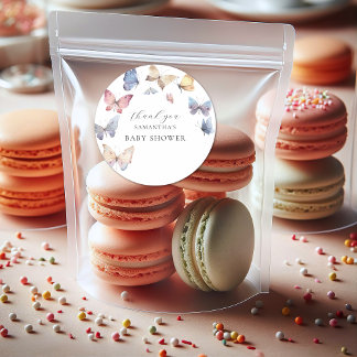 Adesivo Redondo Butterfly Girl Baby Shower Watercolor Invitation