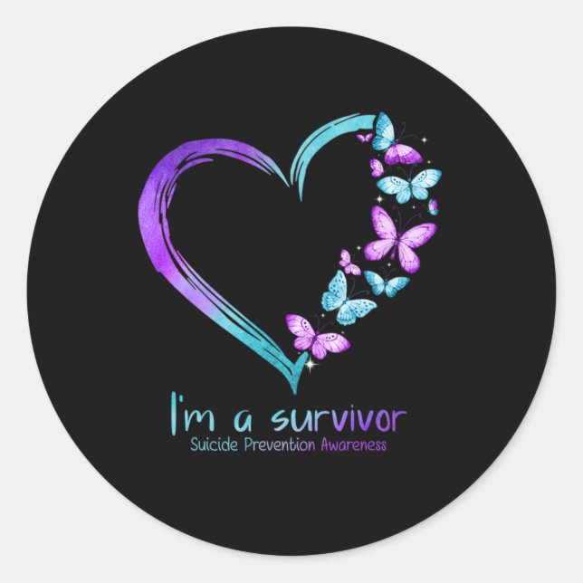 Adesivo Redondo Butterfly Heart Im A Survivor Suicide Prevention  (Frente)