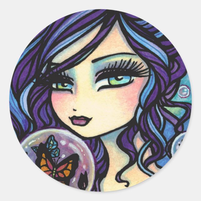 Adesivo Redondo Butterfly Keeper Mermaid por Hannah Lynn (Frente)