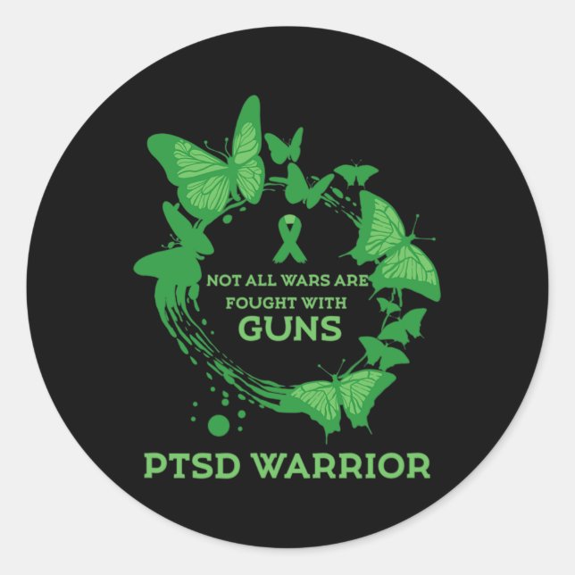 Adesivo Redondo Butterfly Ptsd Cite Depression Prevention USA Army (Frente)