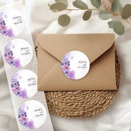 Adesivo Redondo Butterfly Purple Wedding Monogram Sticker