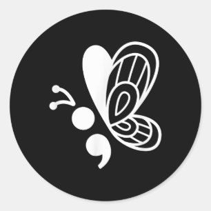 Adesivo Redondo Butterfly Semicolon Mental Health Awarness