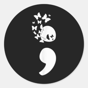 Adesivo Redondo Butterfly Semicolon Você Consciência Mental