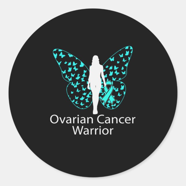 Adesivo Redondo Butterfly Teal Ribbon Ovarian Cancer Awareness (Frente)