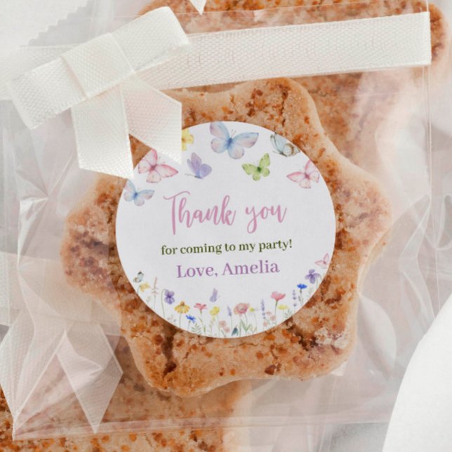 Adesivo Redondo Butterfly Wildflower Birthday Sticker Labs (Criador carregado)