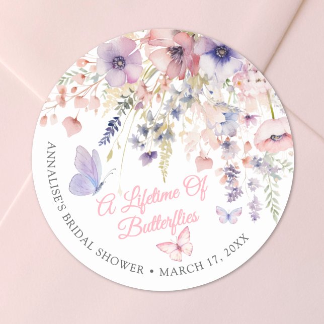 Adesivo Redondo Butterfly Wildflower Bridal Shower (Butterfly Wildflower Bridal Shower Classic Round Sticker)