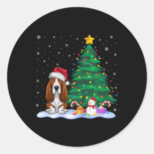 Adesivo Redondo Bybet Hound Dog Xmas Tree Lights Reindeer Hat Chri