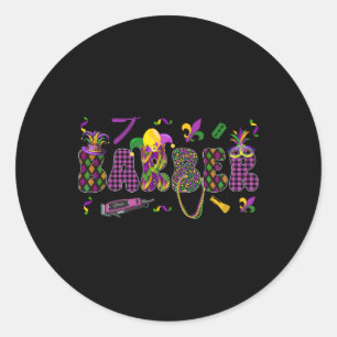 Adesivo Redondo Byrber Mardi Gras Símbolos Mascarados Jester Hat J